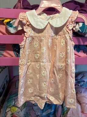 SHEIN Pink Daisy Embroidered Dress with White Peter Pan Collar